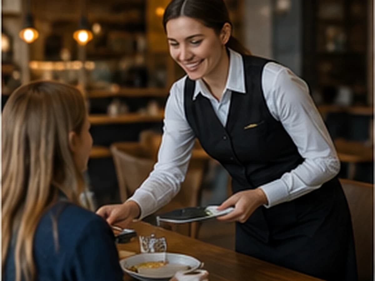 Hospitality and retail worker in a UK guest-service setting